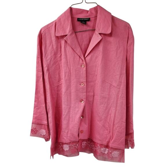 Courtenay Linen Blend Pink Long Sleeve Button Down Top Womens Size 12 - Picture 1 of 3